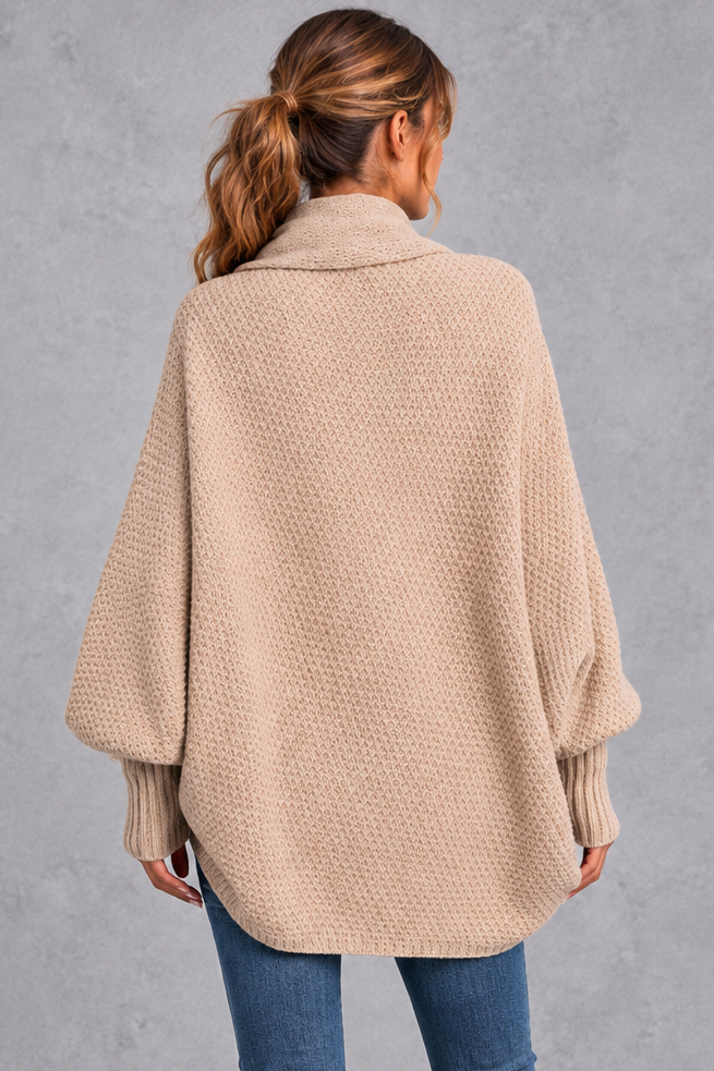 Women's batwing knitted cardigan in Khaki – back view