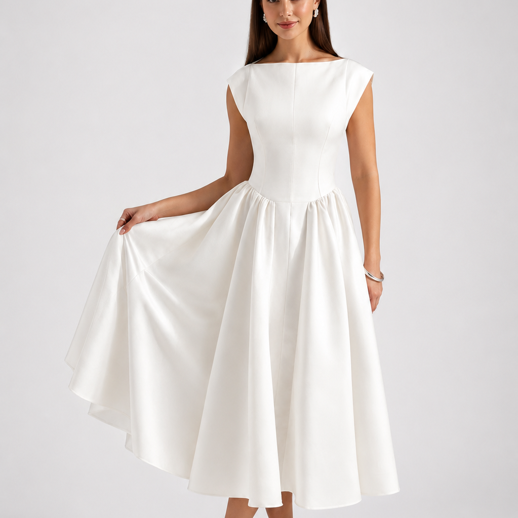 Women's Sleeveless Midi Dress Round Neck Flowy Fit - Craw Leigh