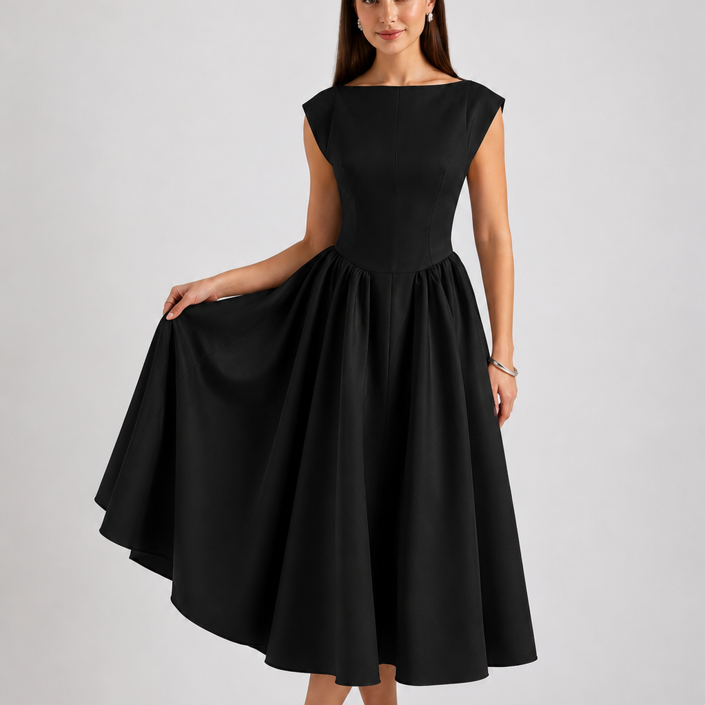 Women's Sleeveless Midi Dress Round Neck Flowy Fit - Craw Leigh