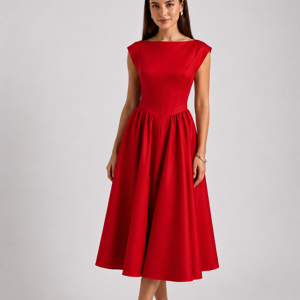 Women's Sleeveless Midi Dress Round Neck Flowy Fit - Craw Leigh