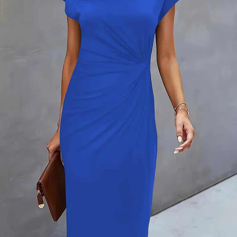 Women’s blue midi dress with flattering shape and breathable comfortable design for stylish outfits.