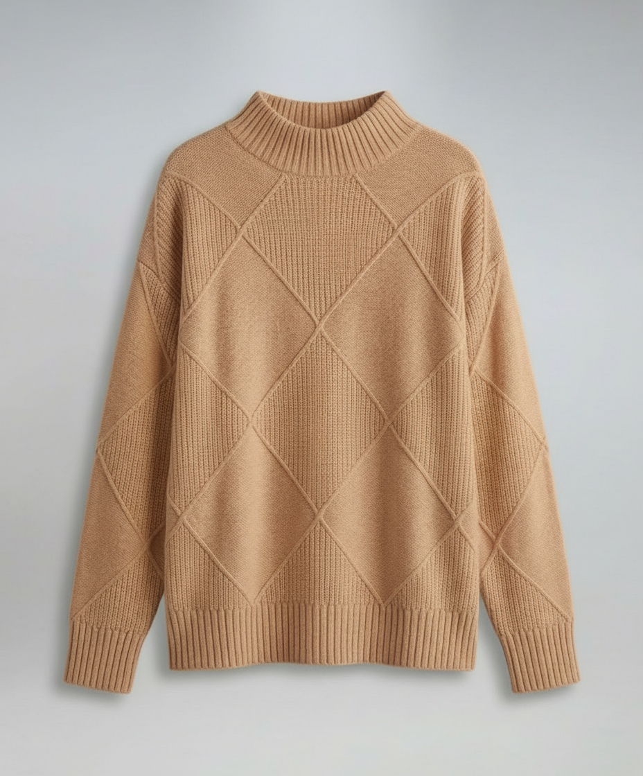 Women’s soft turtleneck sweater in brown, warm and comfortable, stylish for casual and elegant winter outfits.