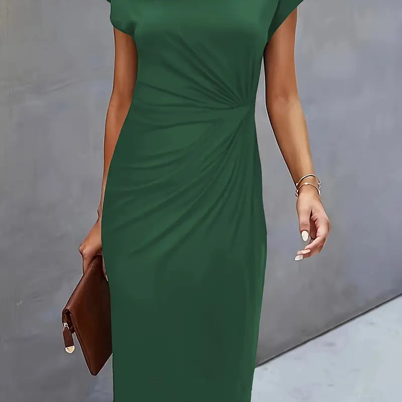 Women’s dark green midi dress with flattering silhouette and comfortable breathable design.