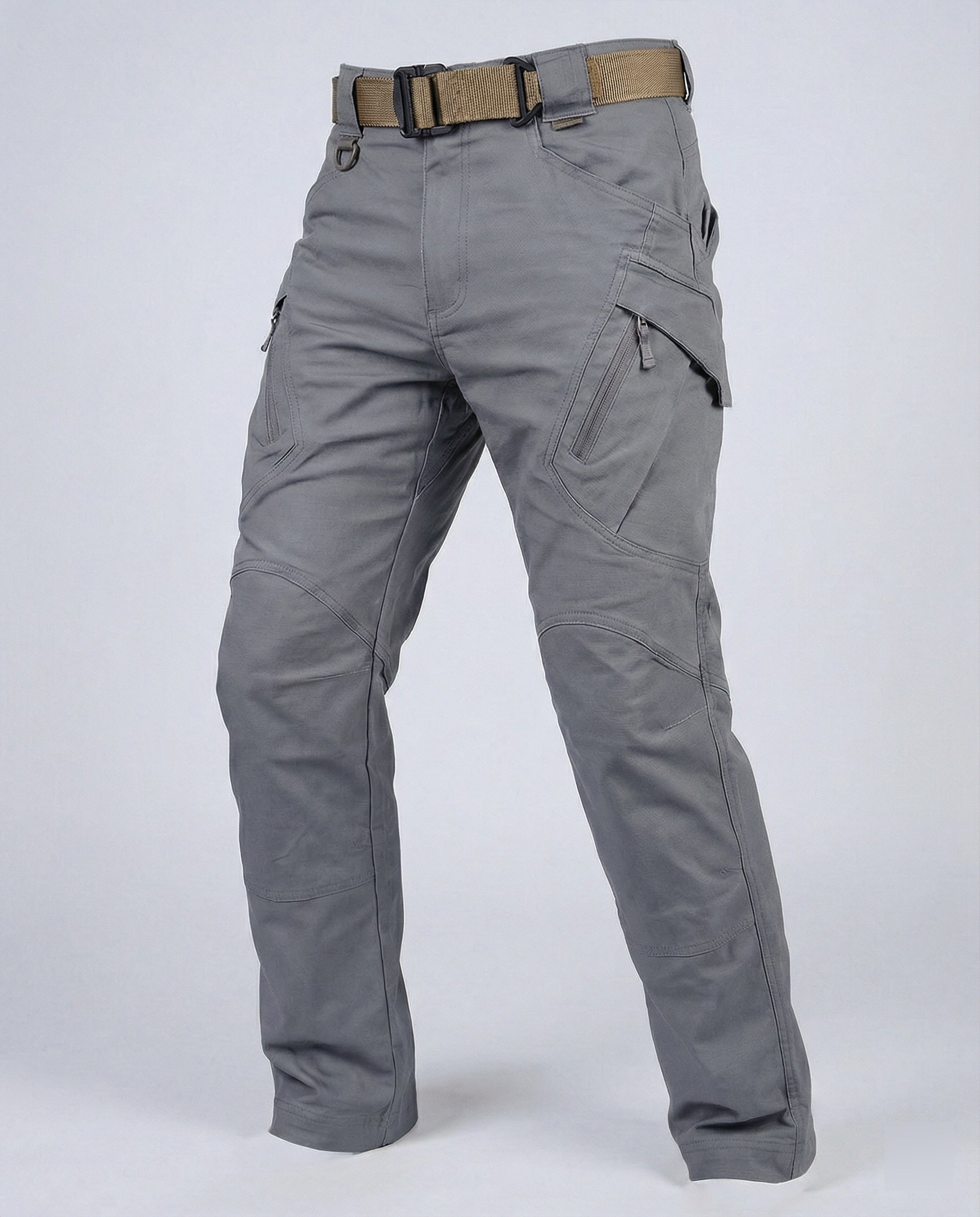 Men’s outdoor pants in gray with weather-resistant fabric, ergonomic design, and elastic cuffs for trekking, hiking, and climbing.