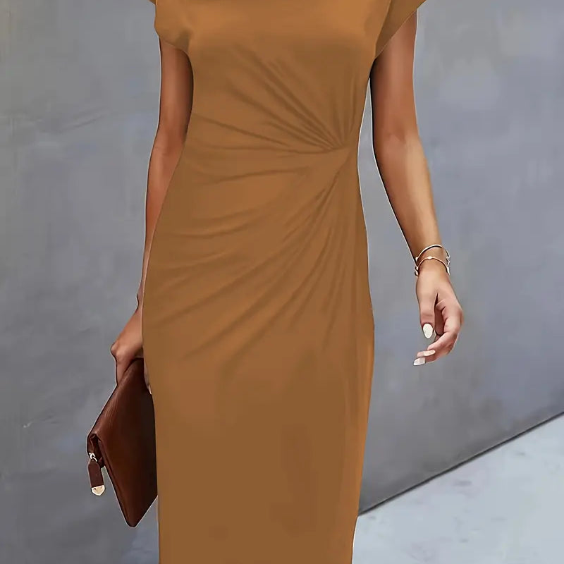 Women’s khaki midi dress with refined silhouette and versatile everyday style.