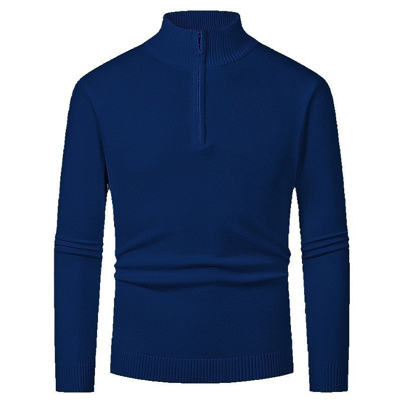 Men’s merino wool zip sweater in navy with modern knit design, warm and stylish for business and smart casual outfits.1