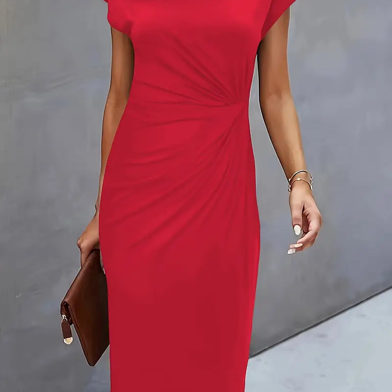 Women’s red midi dress with flattering silhouette and classic design for occasions and daily wear.
