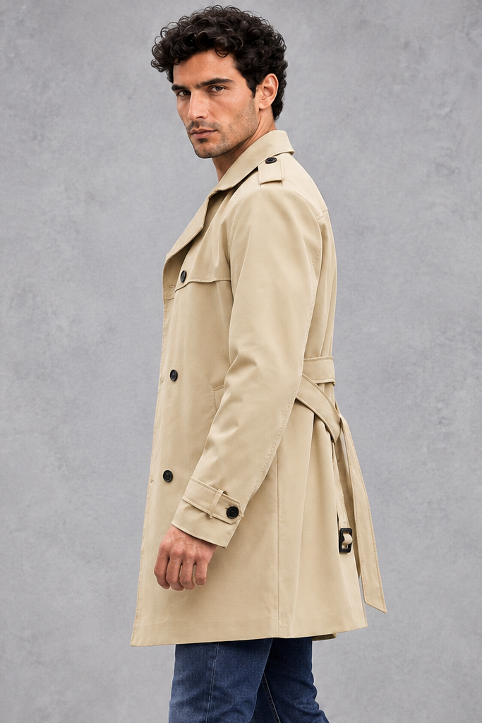 Men's Double-Breasted Trench Coat in Beige – side view