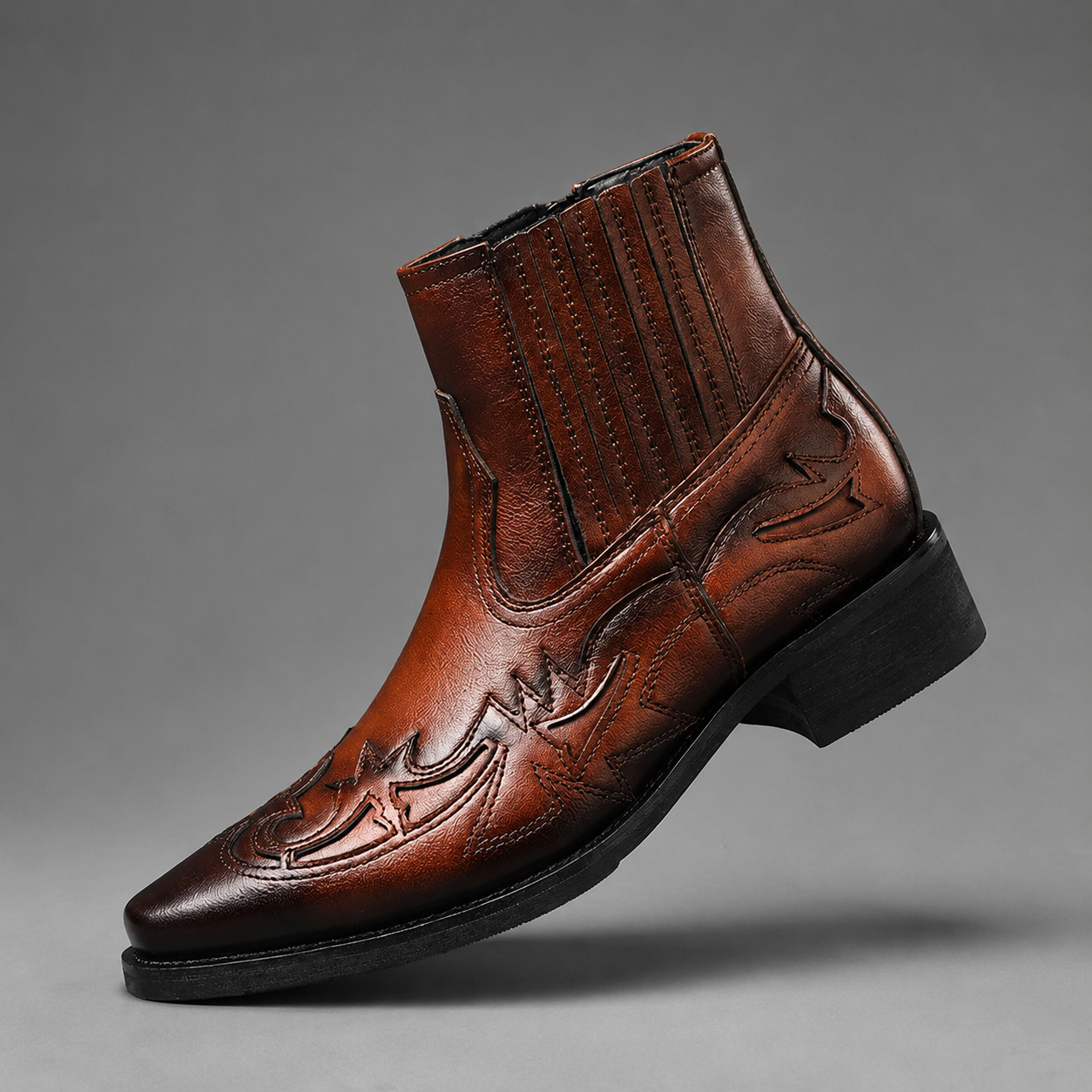 Men’s genuine Italian leather lace-up boots with a polished vintage finish, detailed stitching and sturdy grip outsole.