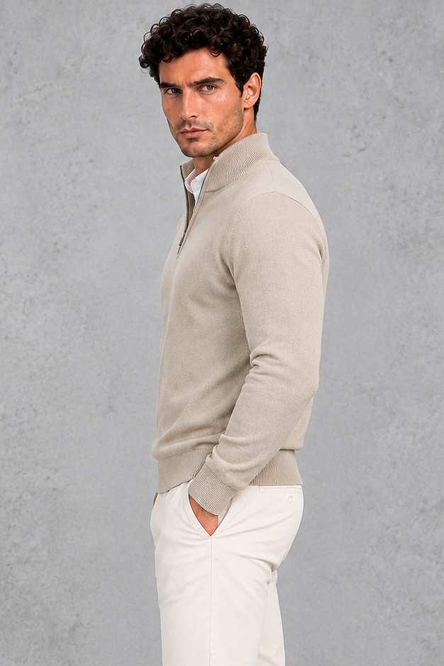 Men's Half-Zip Knitted Jumper – Beige