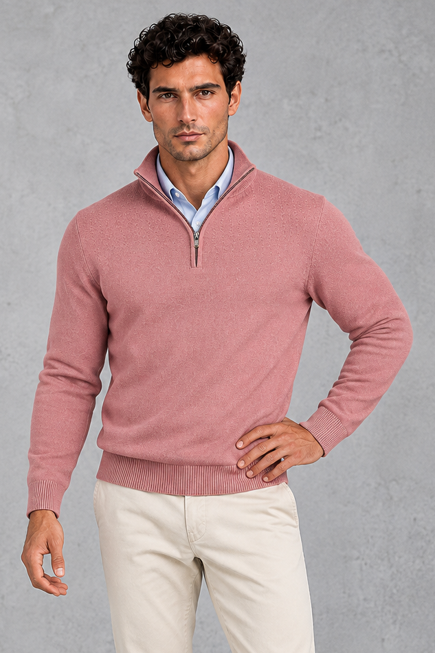 Men's Half-Zip Knitted Jumper – Pink
