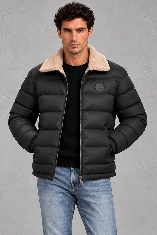 Men's Lightweight Puffer Jacket in Black – front view