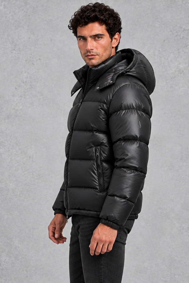 Men's Hooded Quilted Puffer Jacket – Black