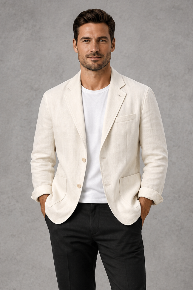 Men's Slim-Fit Blazer in Off-White – front view