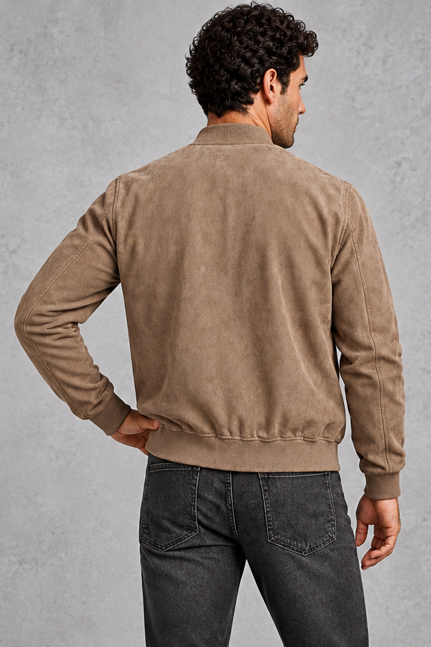 Men's Suede-Look Bomber Jacket – Taupe
