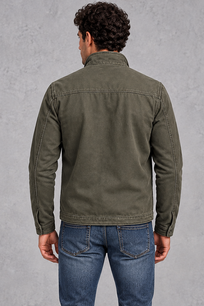 Men's Washed Vintage Zip Jacket – Army Green