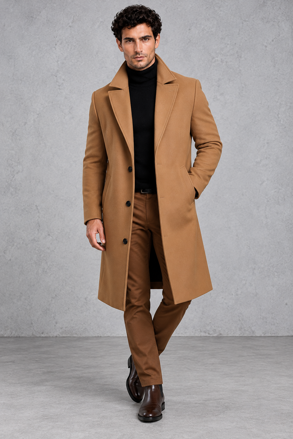 Men's Longline Overcoat – Camel