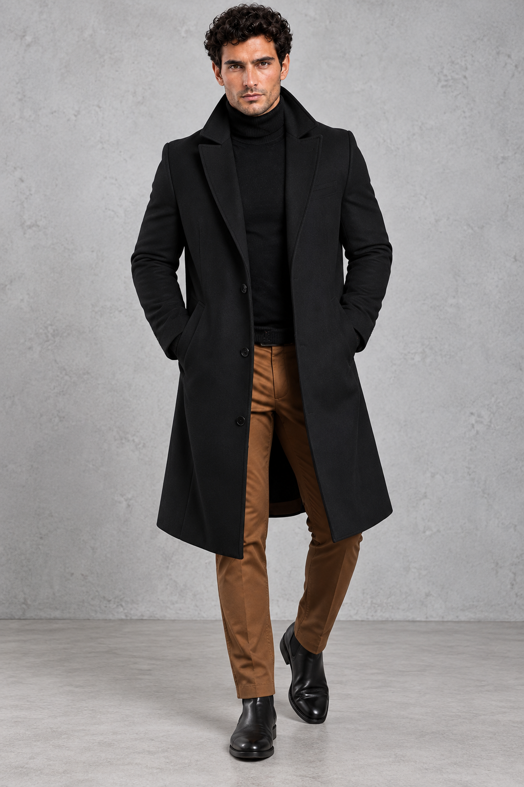 Men's Longline Overcoat – Black