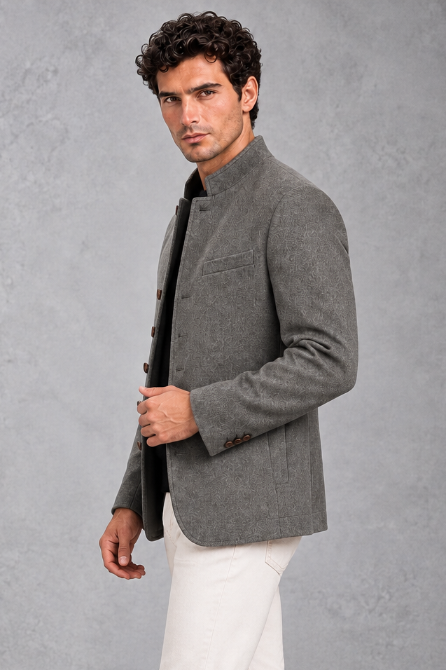 Men's Stand-Collar Jacket in Grey – side view