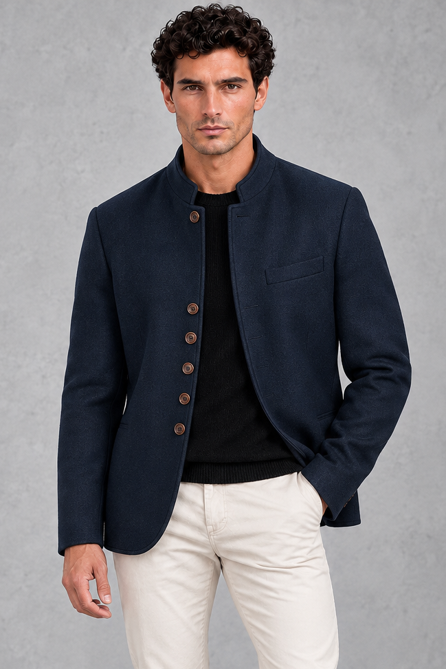Men's Stand-Collar Jacket in Navy Blue – front view
