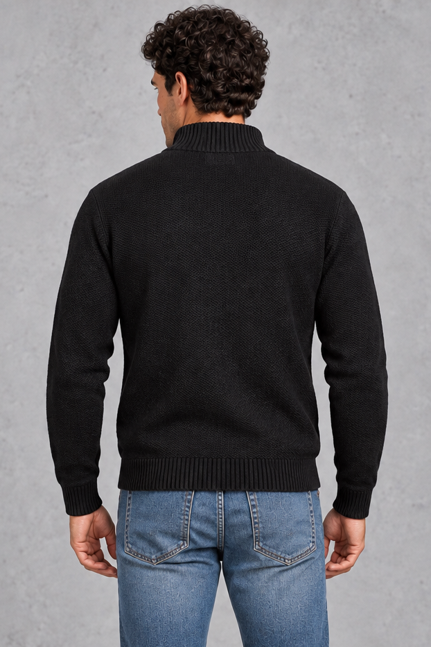 Men's Zip-Up Knitted Cardigan – Black
