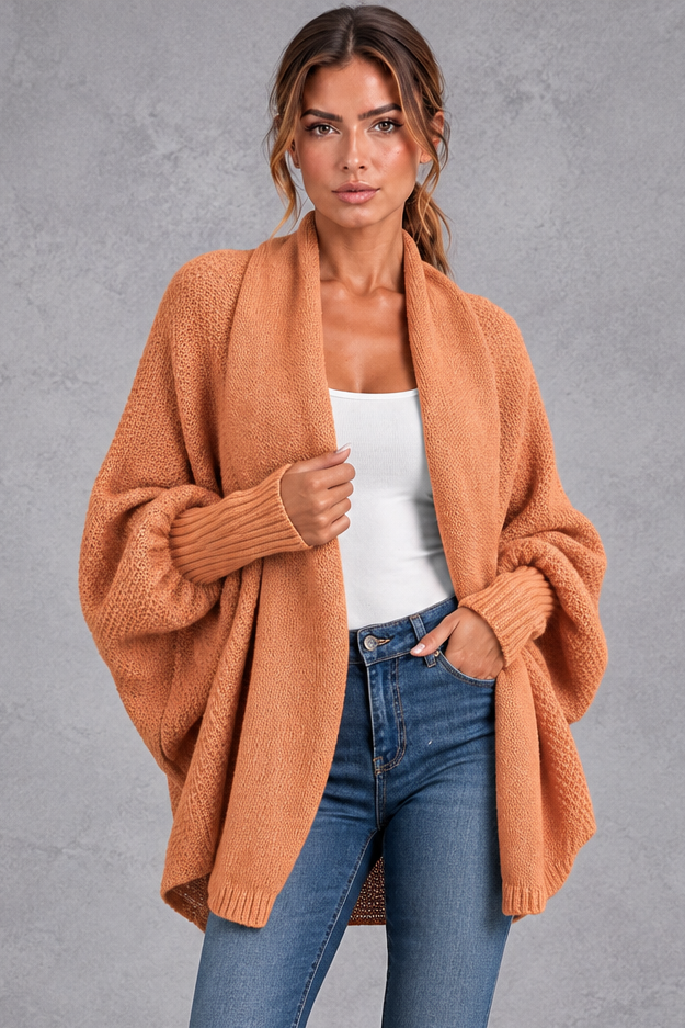 Women's batwing knitted cardigan in Orange – front view