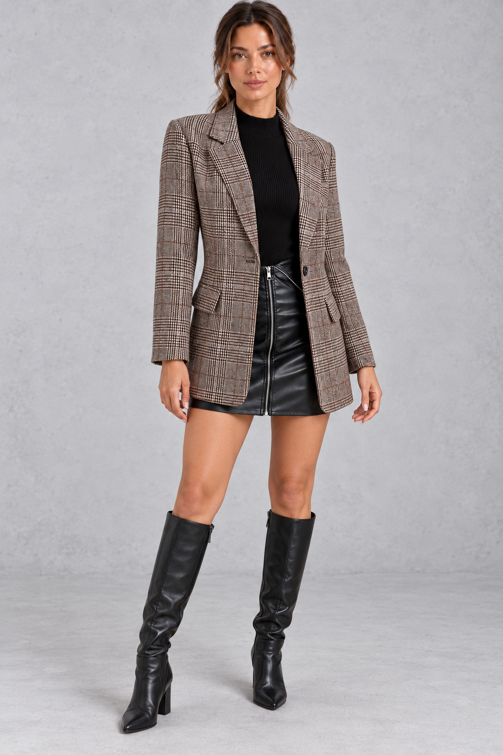 Women's Checked Blazer – Brown