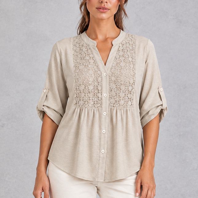 Women's Floral Lace Blouse in Beige