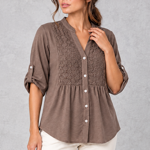 Women's Floral Lace Blouse in Brown