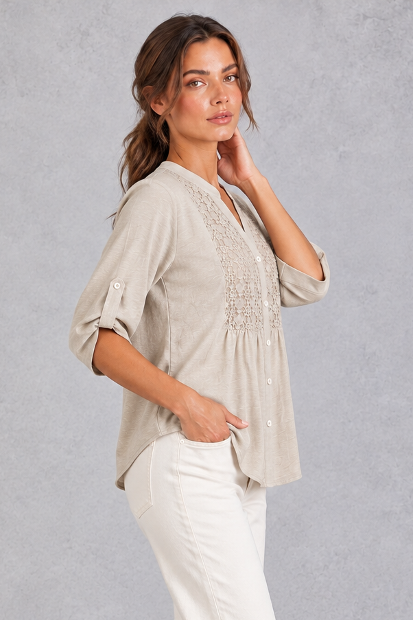 Women's Floral Lace Blouse in Beige – view 2