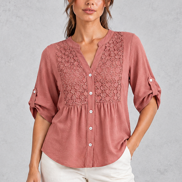Women's Floral Lace Blouse in Dusty Rose