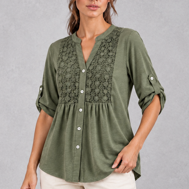 Women's Floral Lace Blouse in Olive
