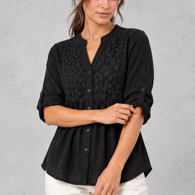 Women's Floral Lace Blouse in Black