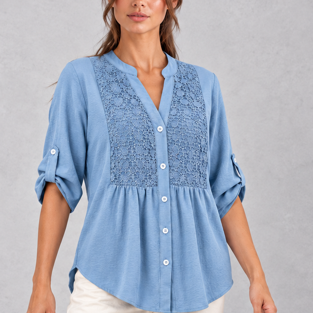 Women's Floral Lace Blouse in Light Blue