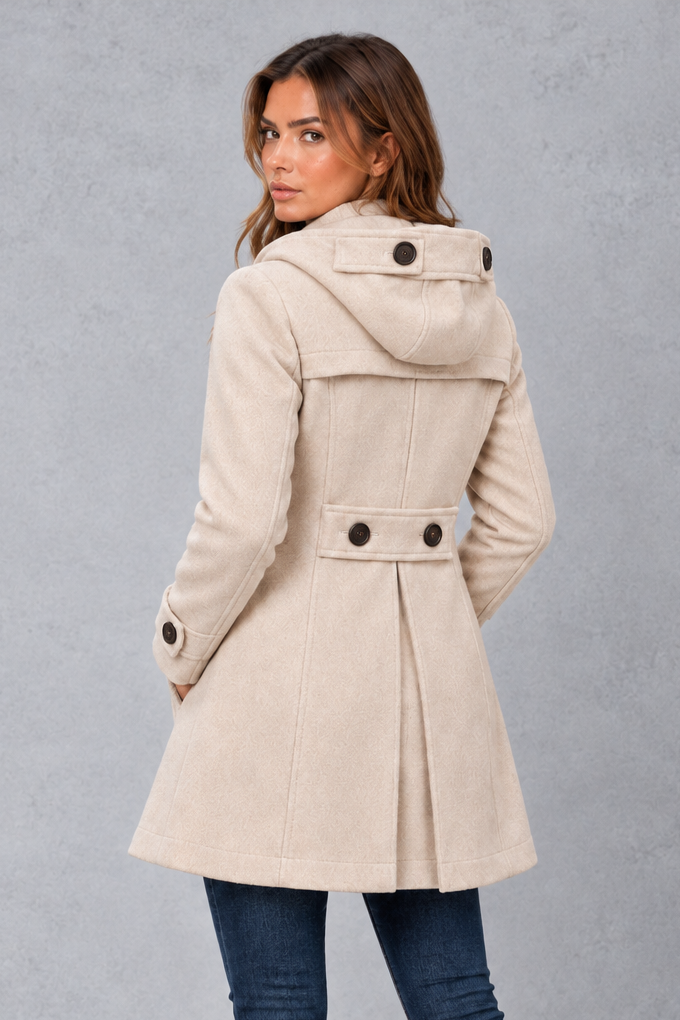 Women's Double-Breasted Pea Coat in Beige – back view