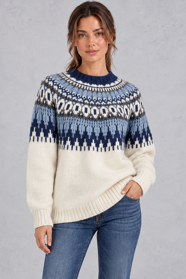 Women's Fair Isle knit jumper in Blue – front view