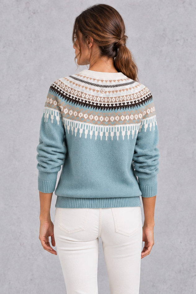 Women's blue Fair Isle yoke jumper – back view