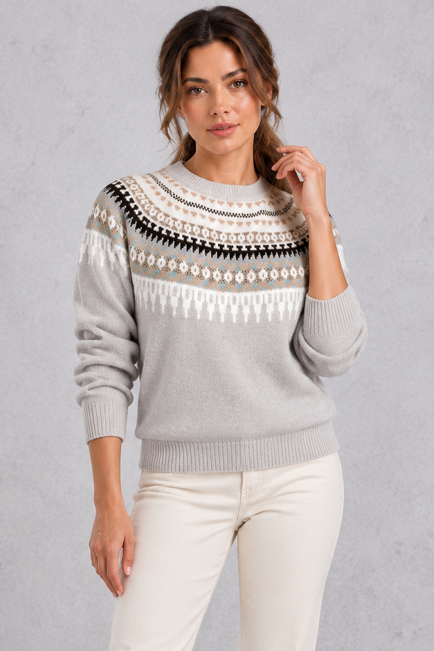 Women's grey Fair Isle yoke jumper – front view