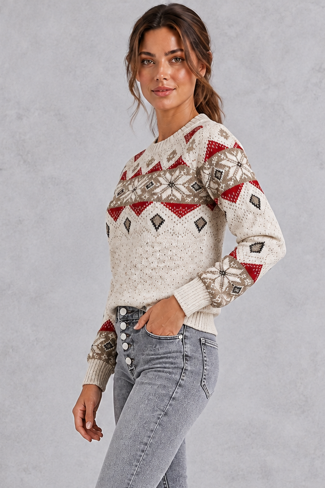 Women's cream Fair Isle snowflake jumper – side view