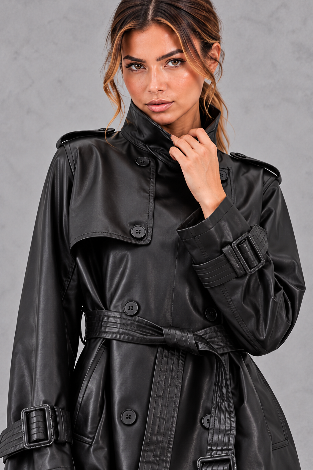 Women's Faux Leather Trench Coat – Black
