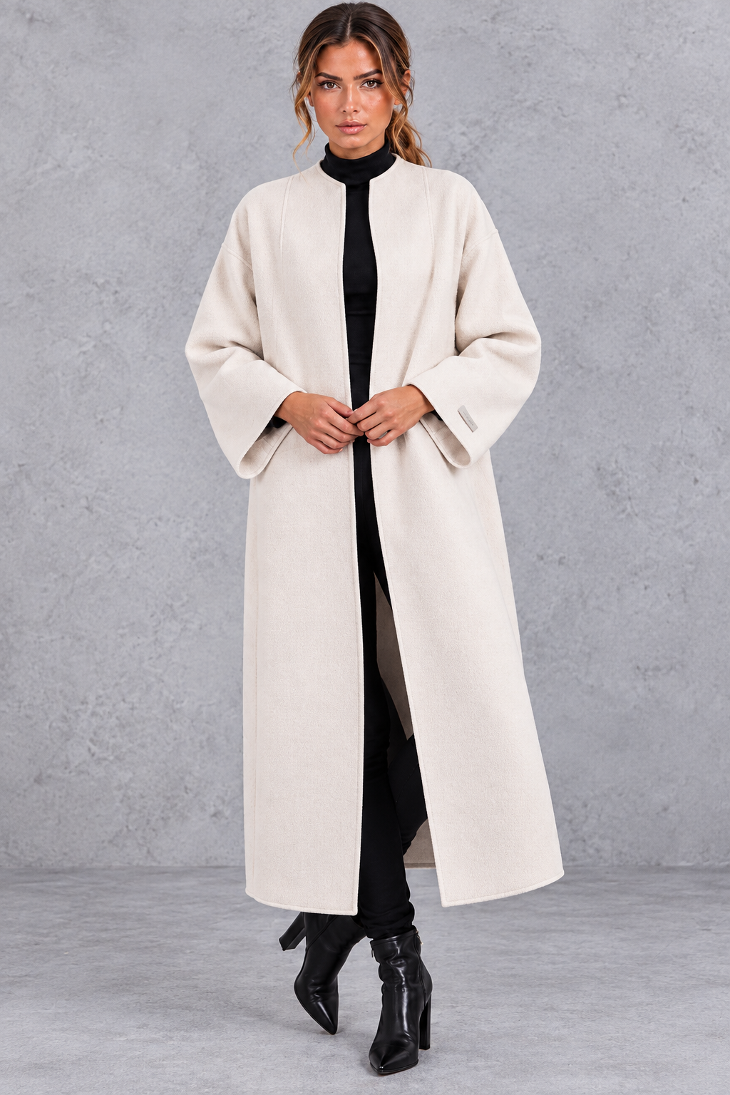 Women's longline wool-blend coat in Ivory – front view