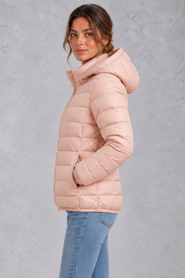 Women's Lightweight Hooded Puffer Jacket – Blush Pink