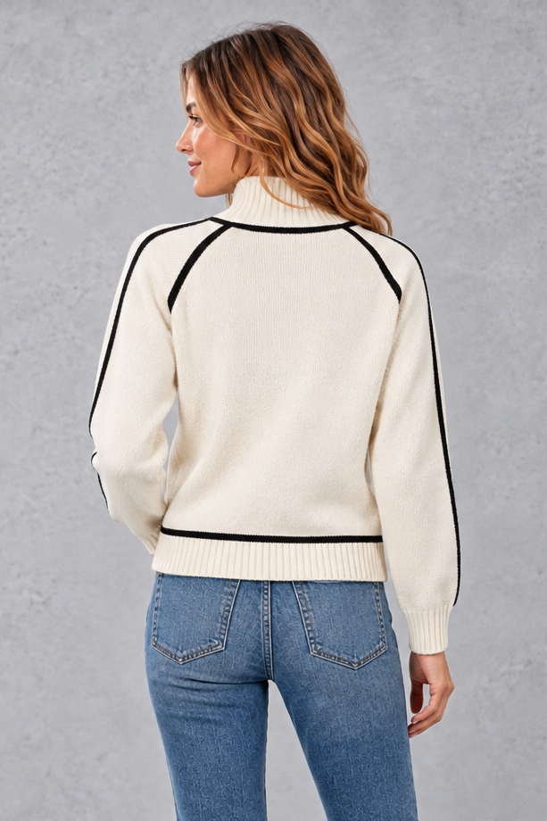 Women's Relaxed-Fit Turtleneck Jumper in Cream – back view