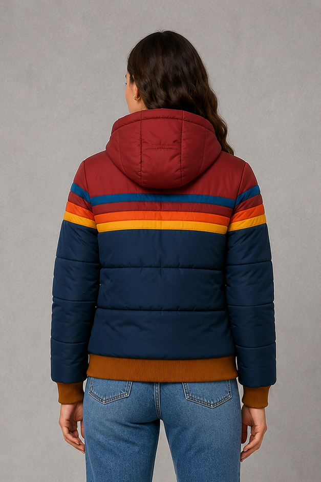 Women’s retro quilted padded jacket with a relaxed silhouette, textured finish and vintage-inspired design for cosy autumn and winter layering.