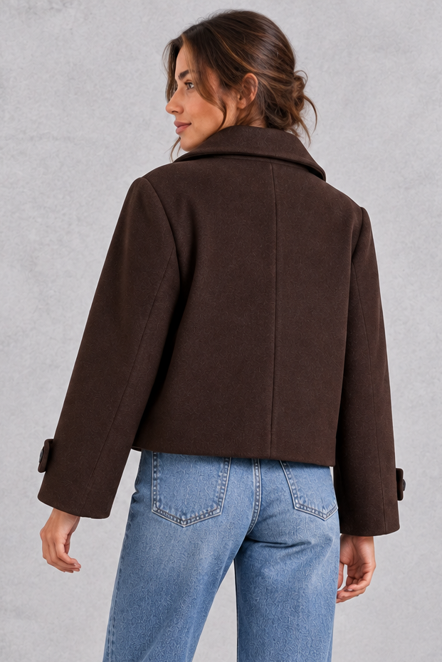 Women's short wool-blend jacket in Chocolate Brown – back view