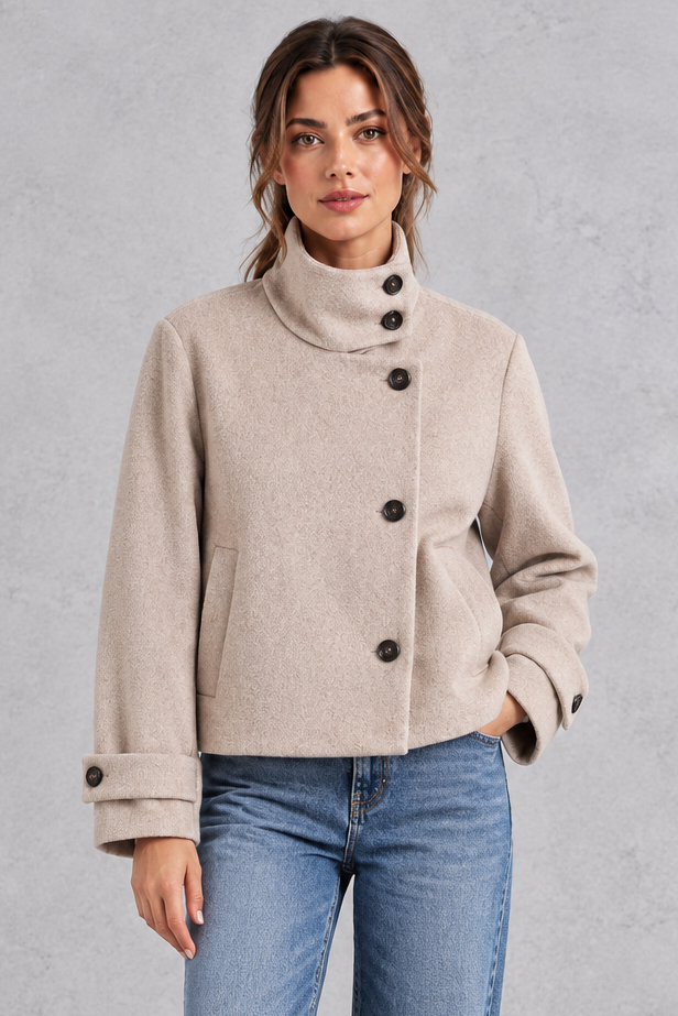 Women's short wool-blend jacket in Oatmeal – front view
