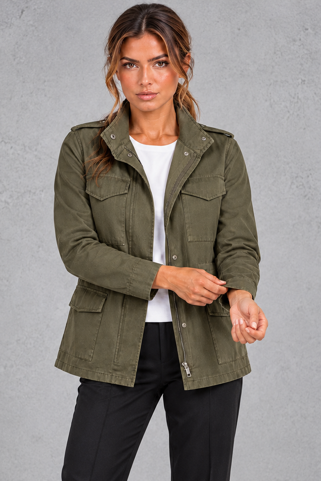 Women's Utility Jacket in Green – front view
