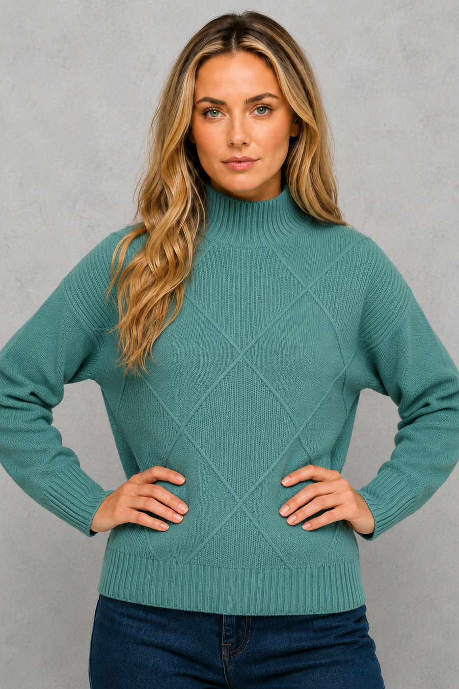 Women's premium cashmere turtleneck sweater with a regular fit, soft-touch knit, long sleeves, and a cosy high neckline for everyday wear.