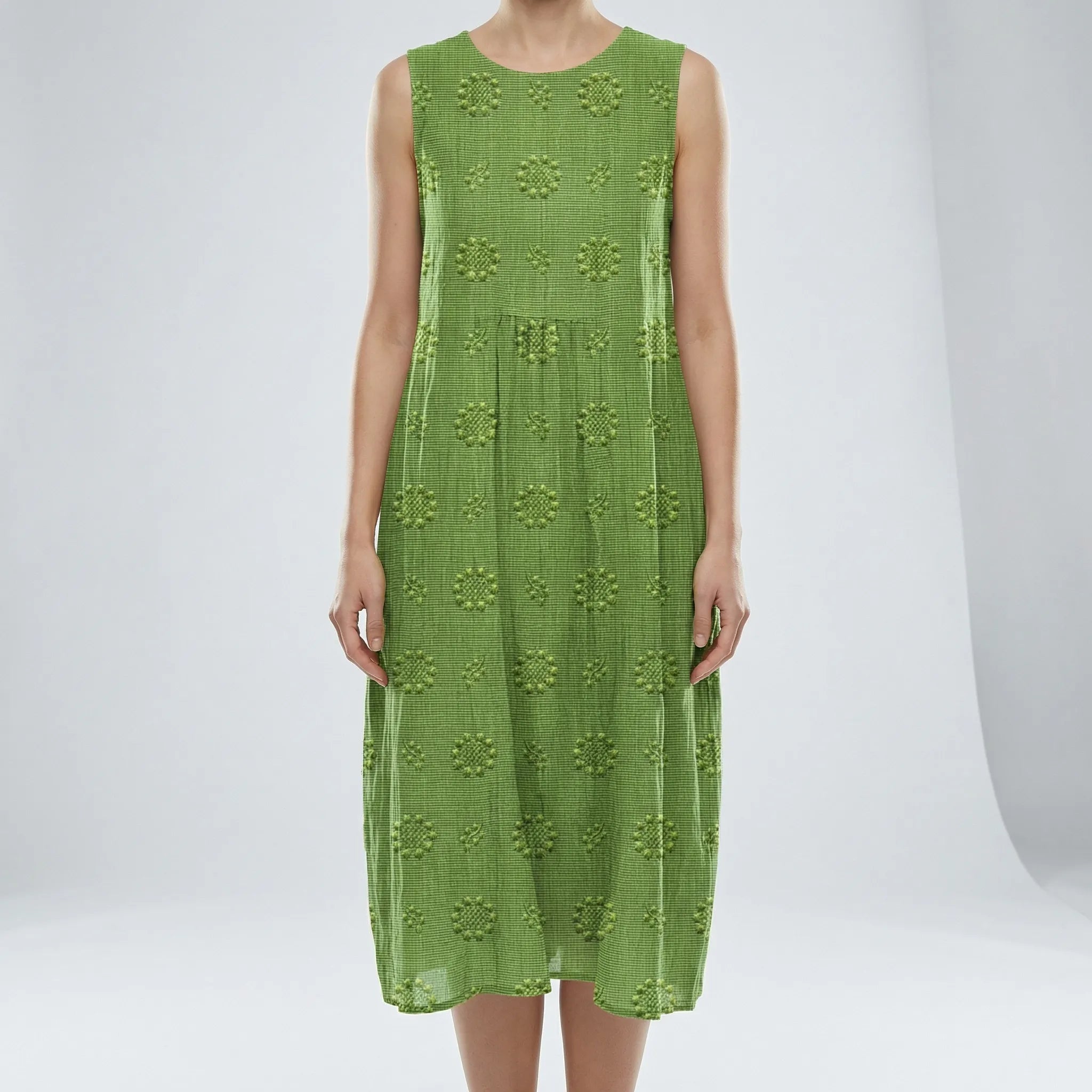 Green dress with floral patterns on a white background3
