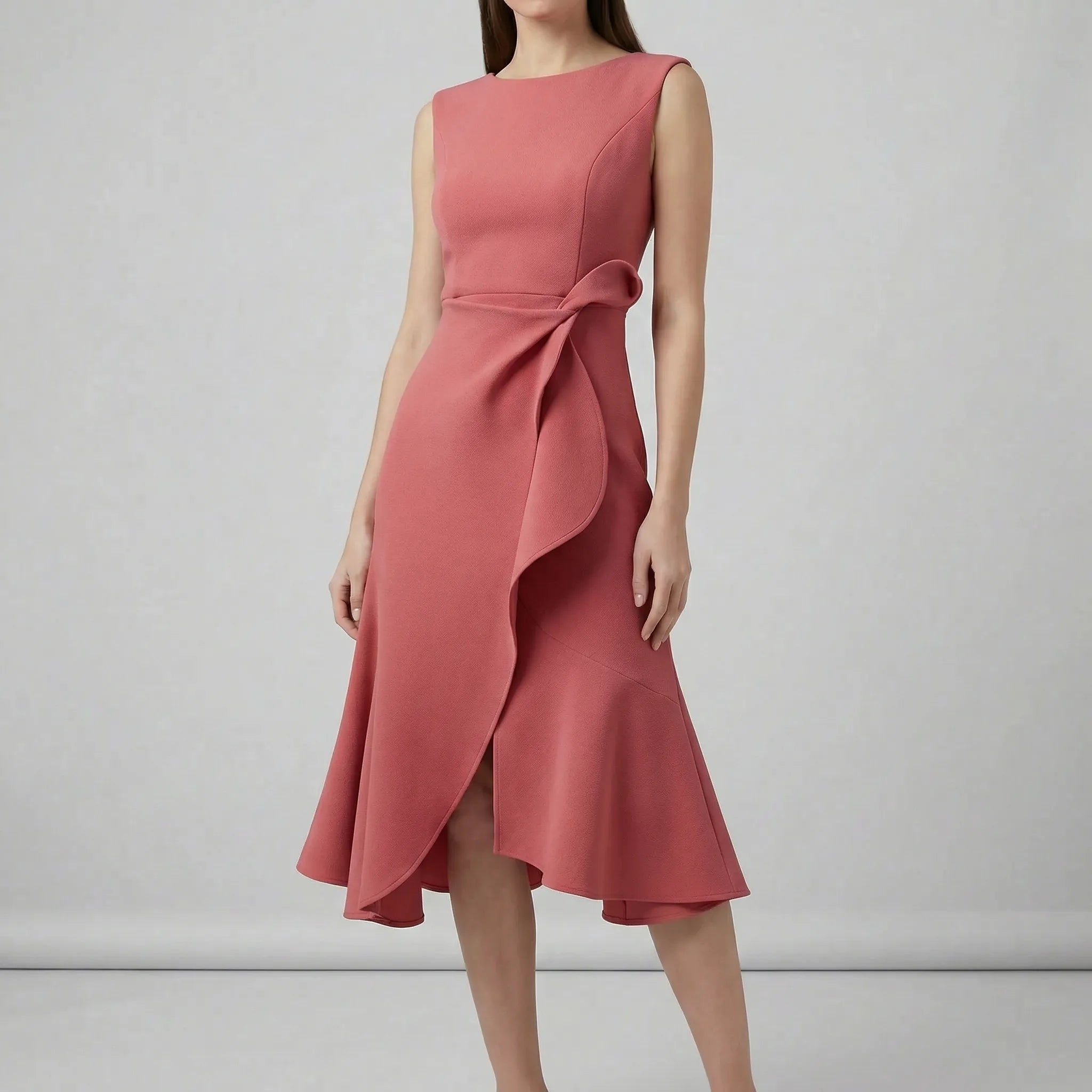 Pink dress with a bow detail on a plain background